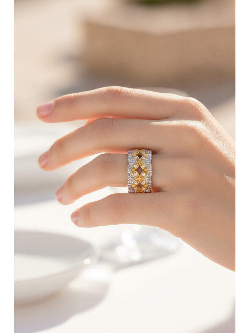 Philip Andre 18K Gold & Sterling Silver 1/4ct TW NAtural diamond Ring Size 5